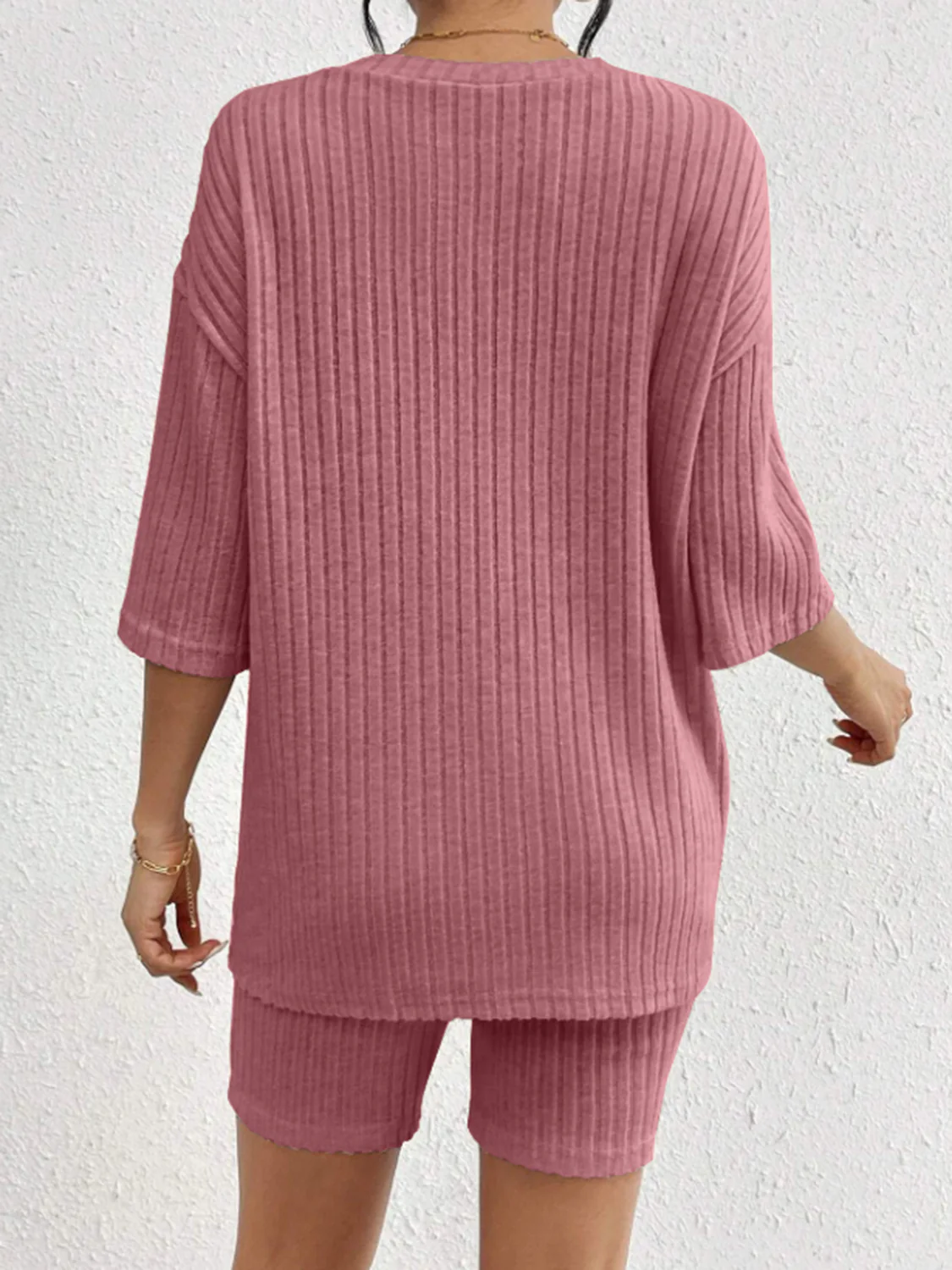 Ribbed Round Neck Top and Shorts Set - Image 26