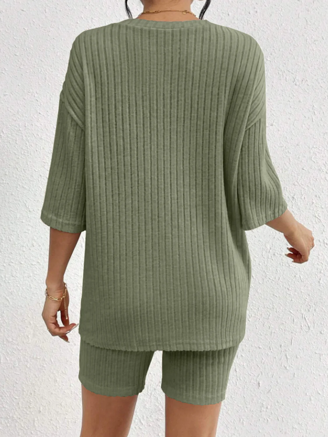 Ribbed Round Neck Top and Shorts Set - Image 30