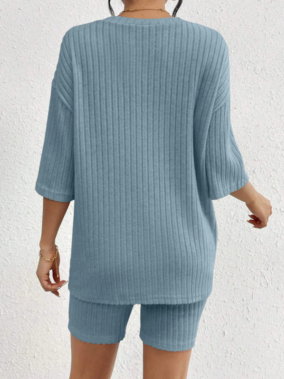 Ribbed Round Neck Top and Shorts Set - Image 6