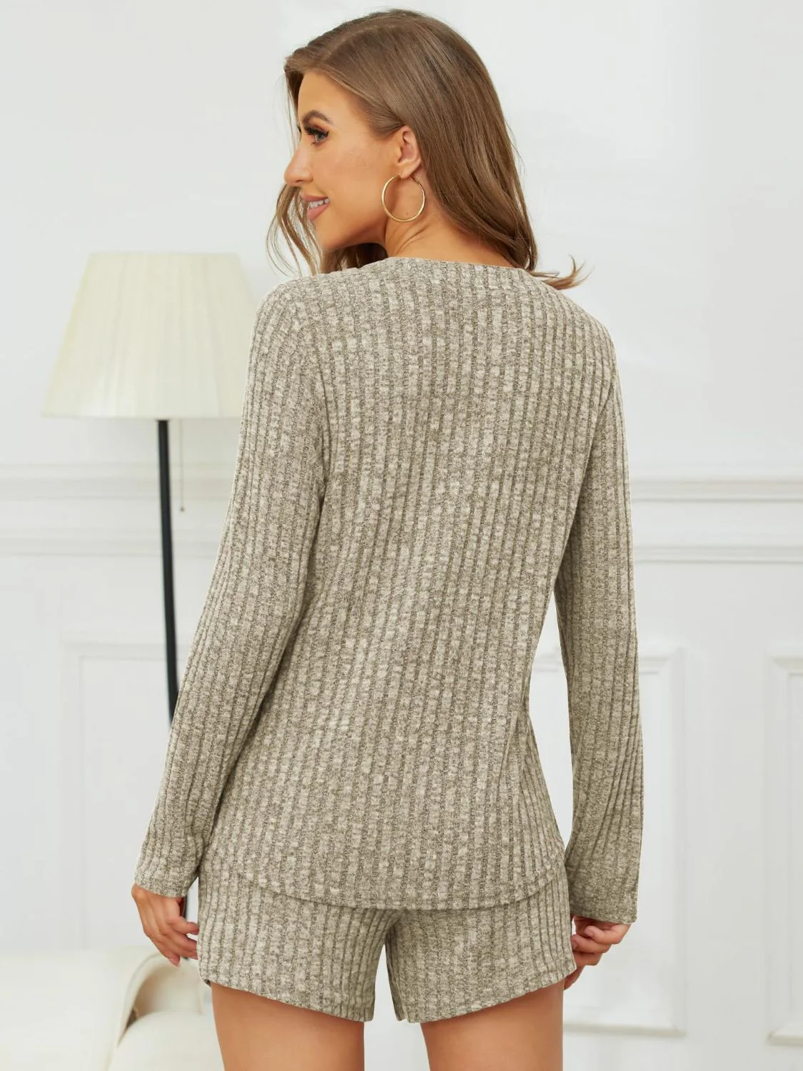 Ribbed Round Neck Top and Shorts Set - Image 12