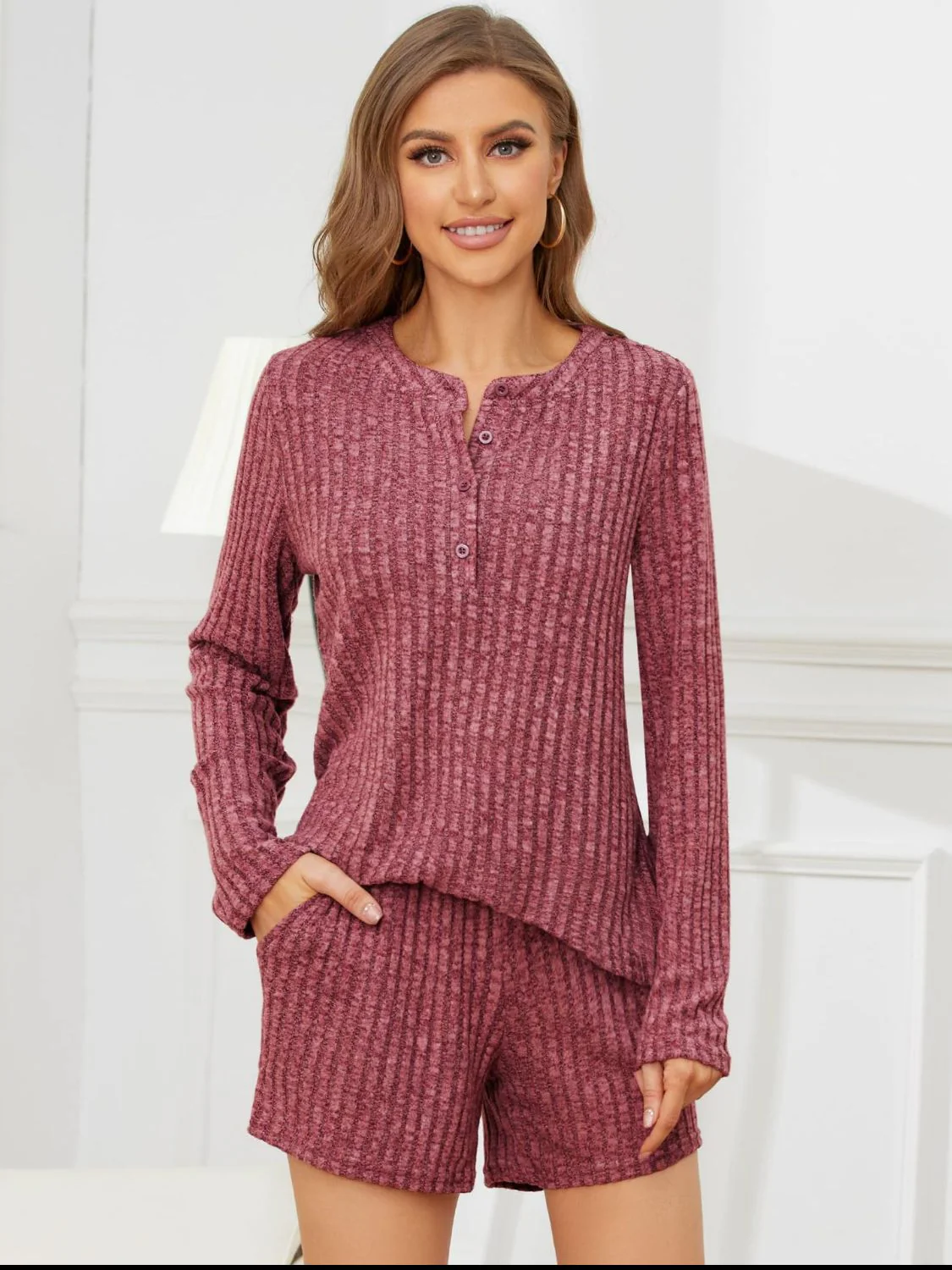 Ribbed Round Neck Top and Shorts Set - Image 15