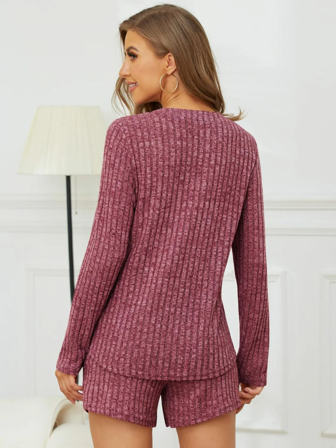 Ribbed Round Neck Top and Shorts Set - Image 16