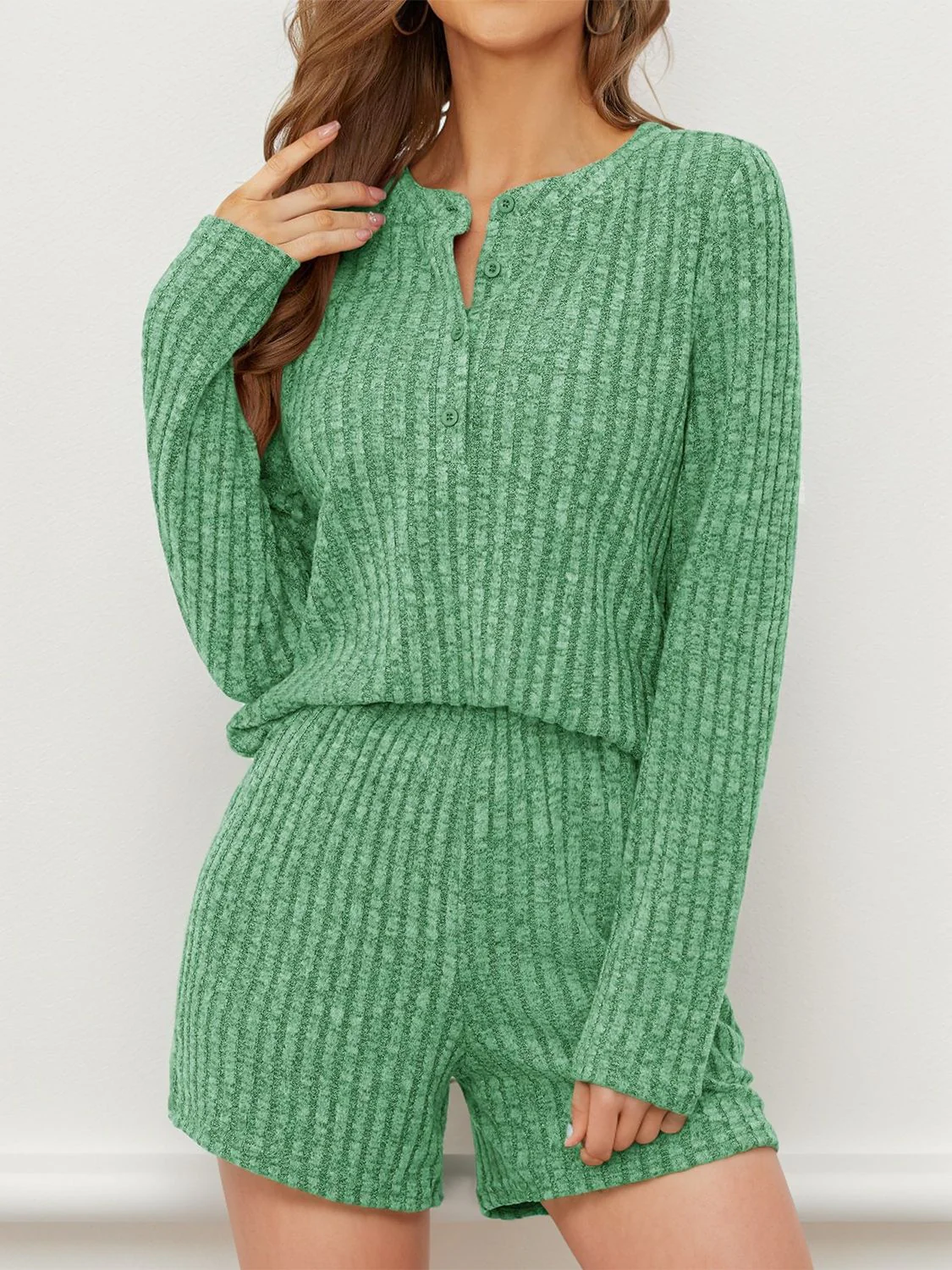 Ribbed Round Neck Top and Shorts Set - Image 21