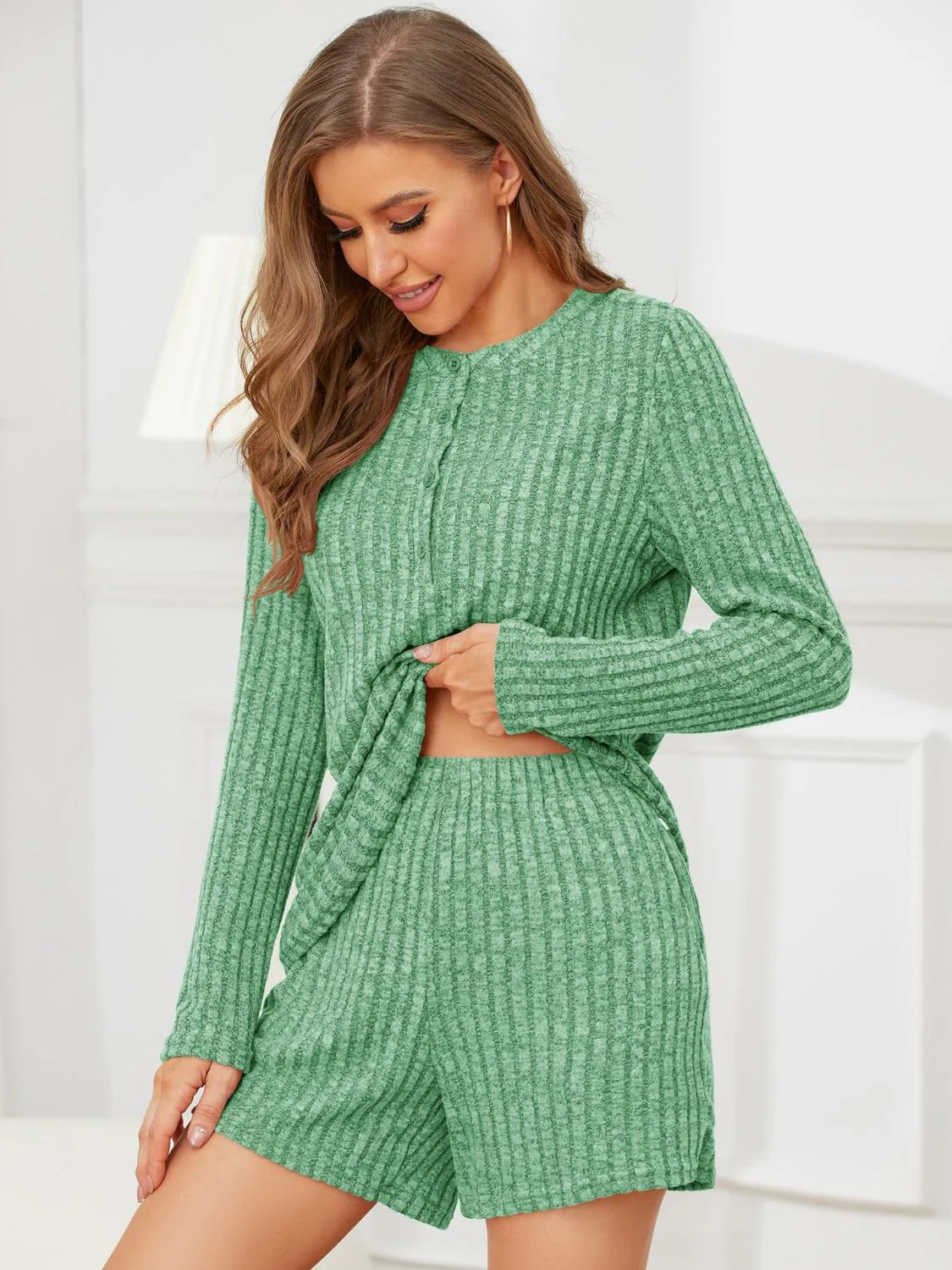Ribbed Round Neck Top and Shorts Set - Image 22