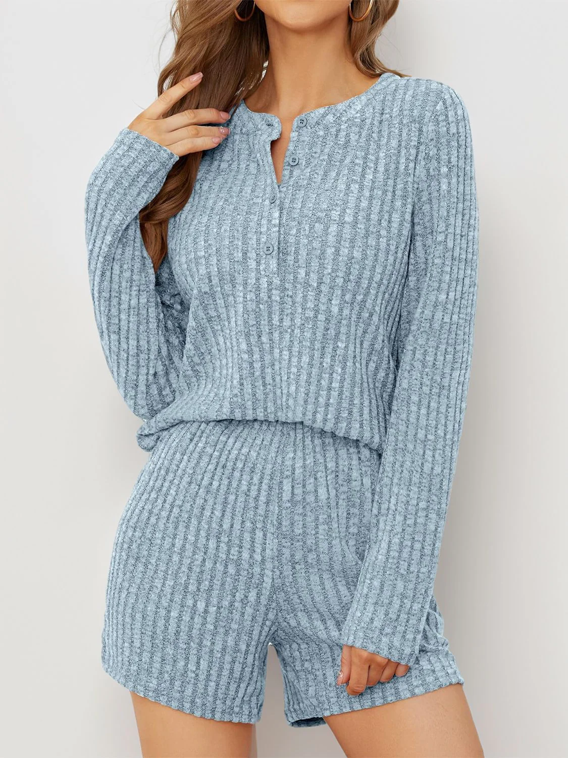 Ribbed Round Neck Top and Shorts Set - Image 5