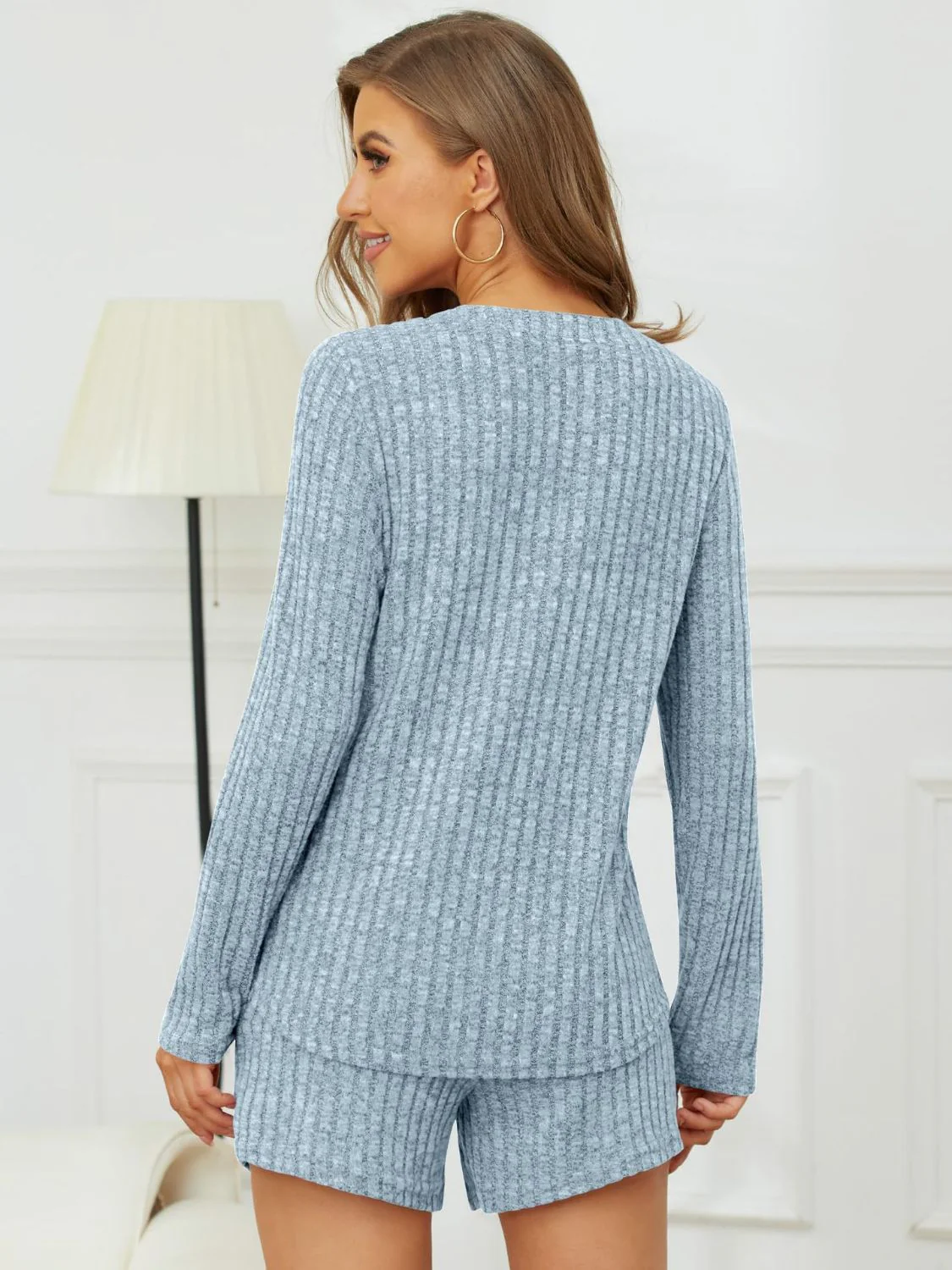 Ribbed Round Neck Top and Shorts Set - Image 8