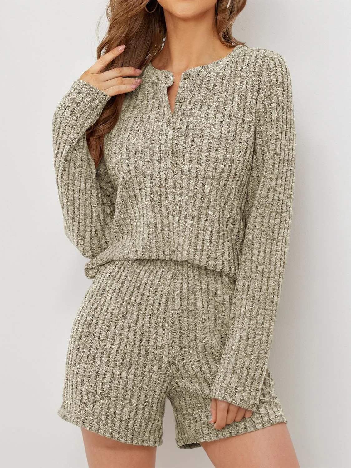 Ribbed Round Neck Top and Shorts Set - Image 9