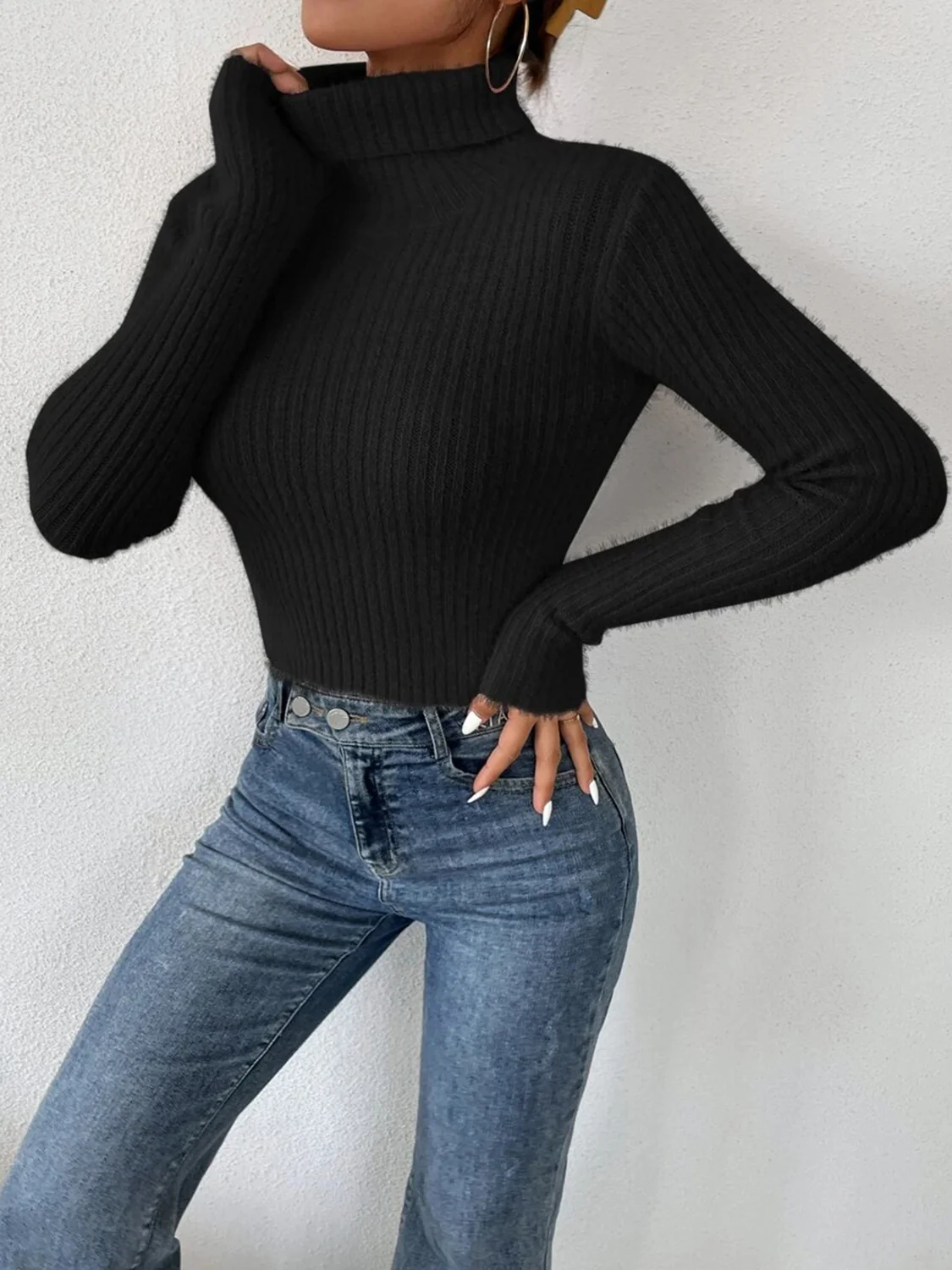 Ribbed Turtleneck Long Sleeve Sweater - Image 15