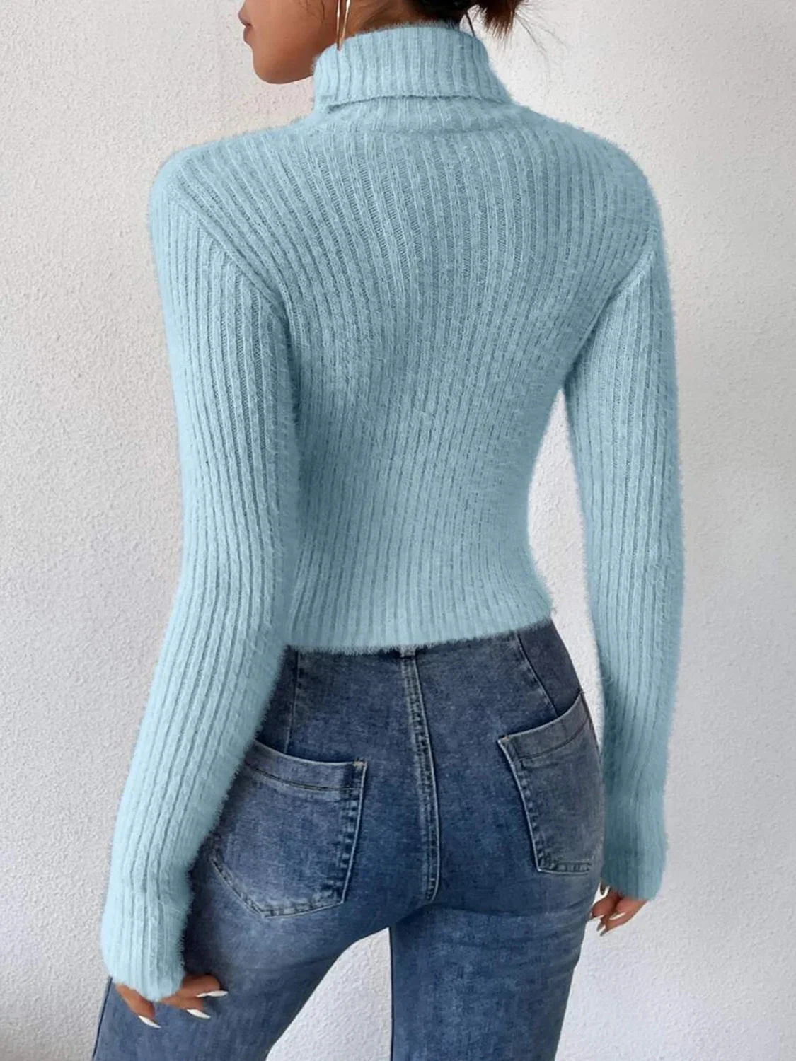 Ribbed Turtleneck Long Sleeve Sweater - Image 18