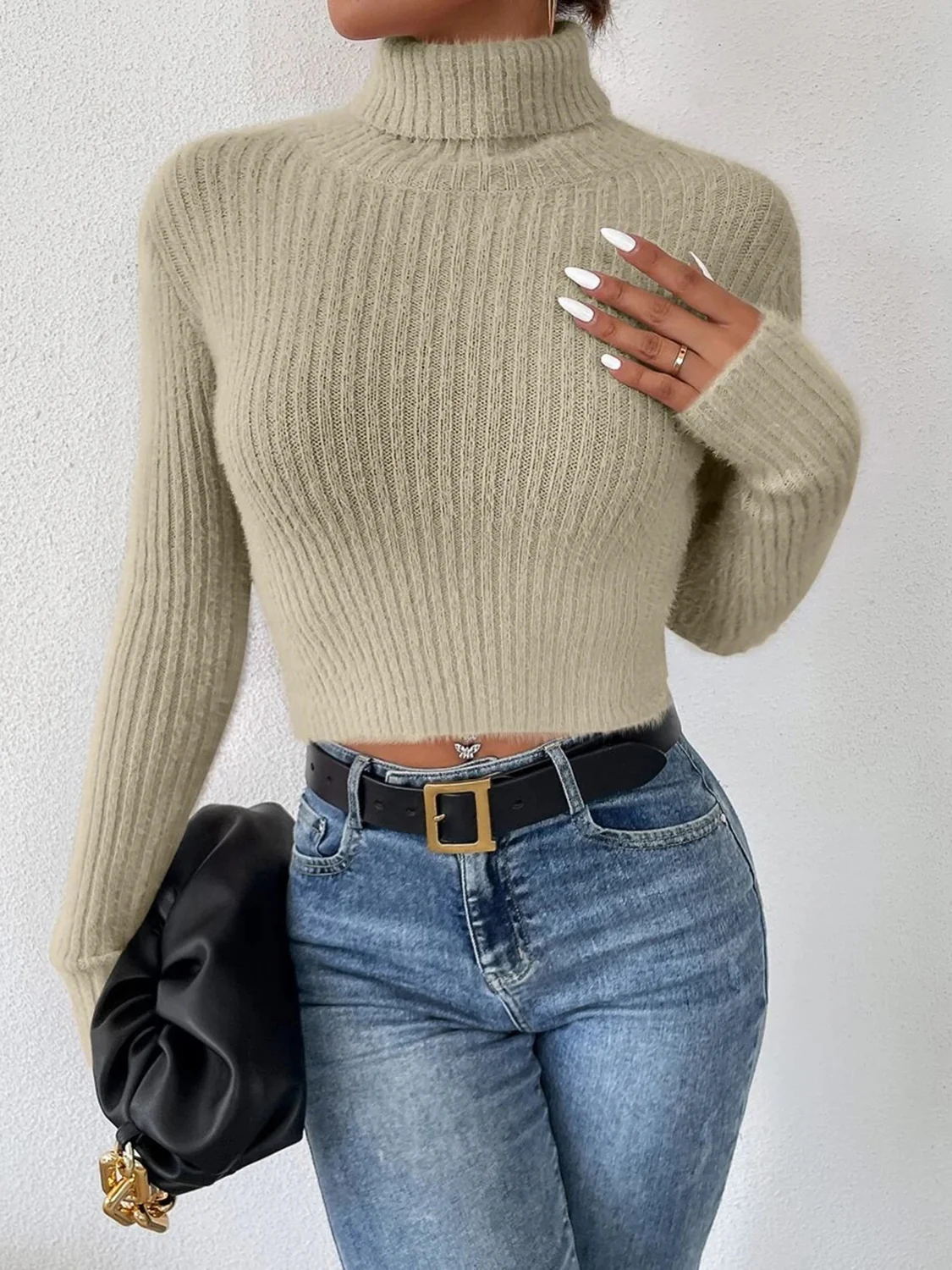 Ribbed Turtleneck Long Sleeve Sweater - Image 8