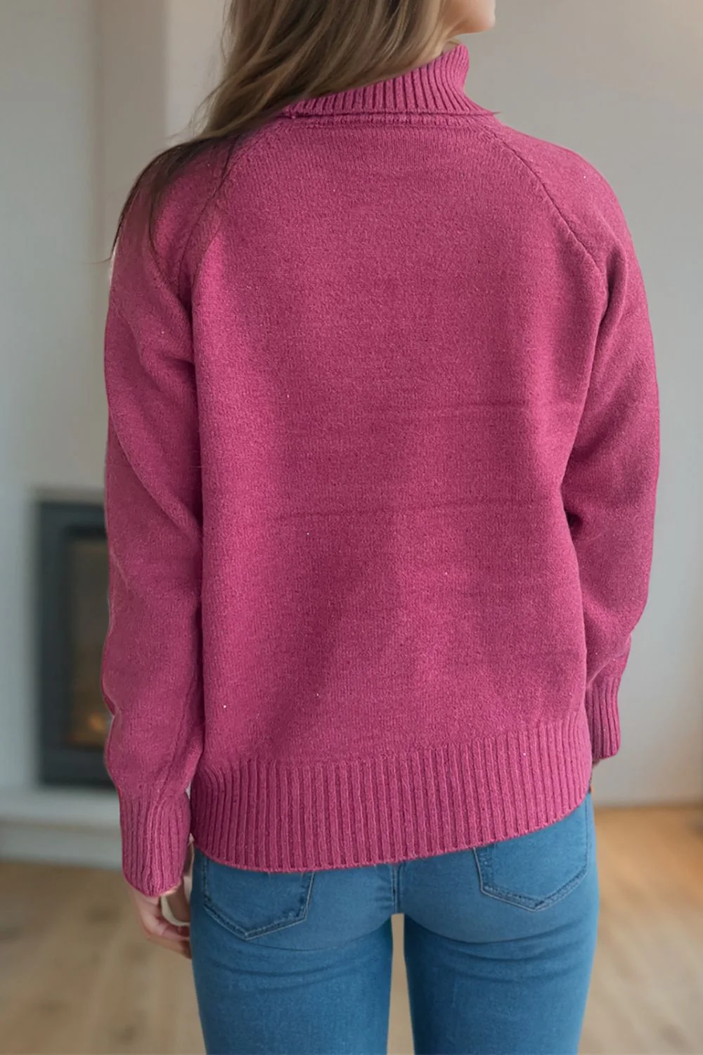 Ribbed Turtleneck Raglan Sleeve Sweater - Image 11