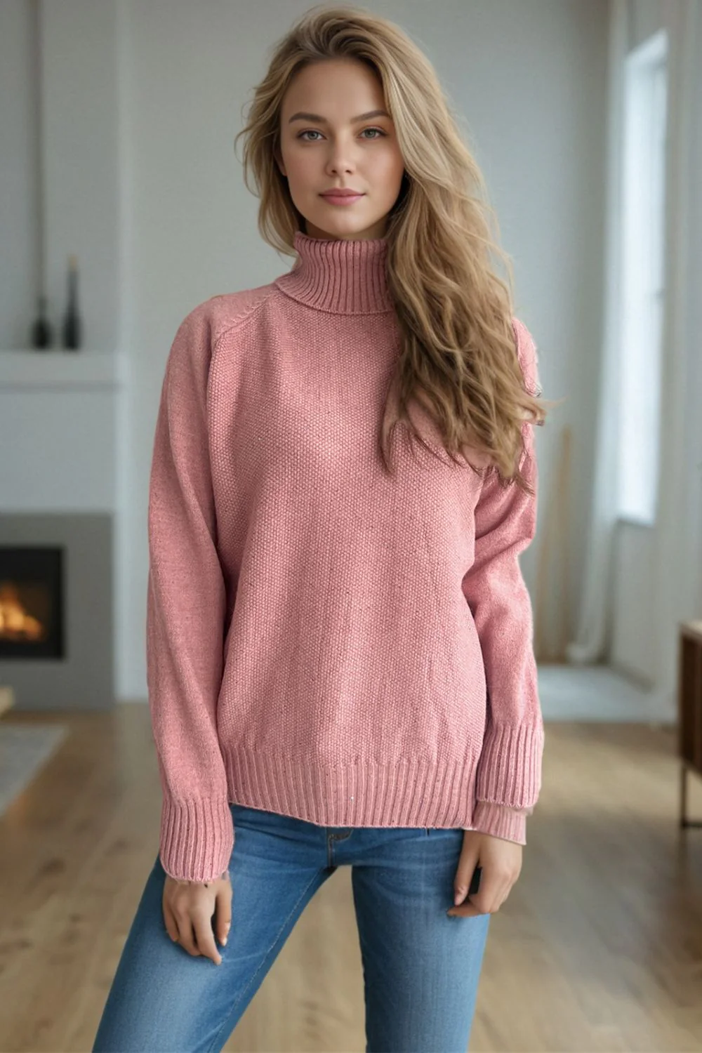 Ribbed Turtleneck Raglan Sleeve Sweater - Image 12
