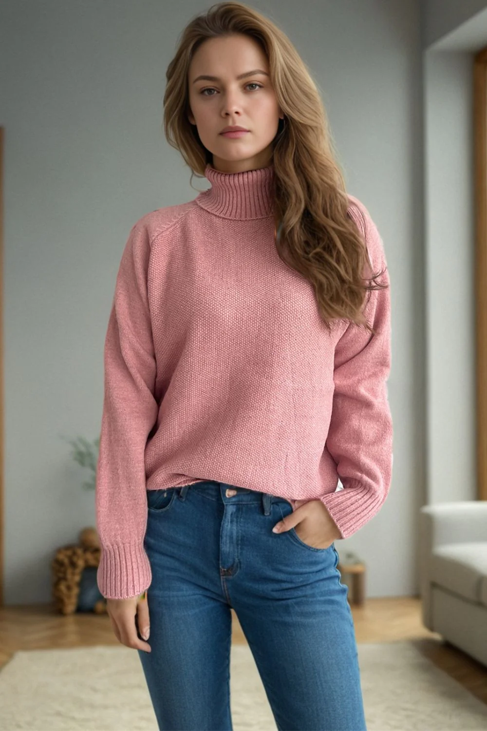 Ribbed Turtleneck Raglan Sleeve Sweater - Image 13