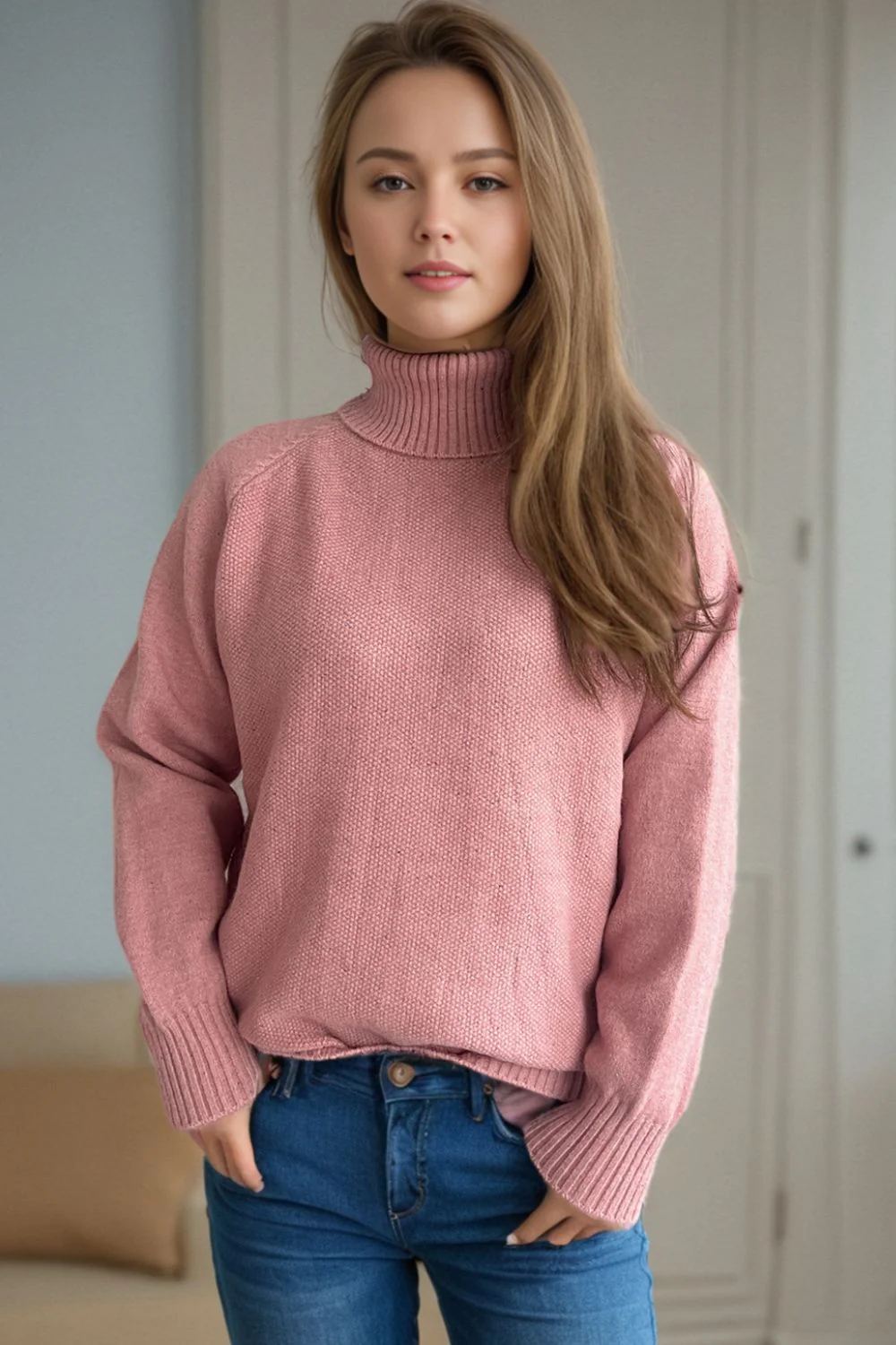 Ribbed Turtleneck Raglan Sleeve Sweater - Image 14