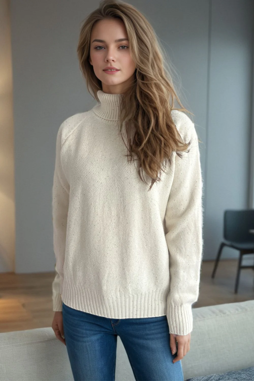 Ribbed Turtleneck Raglan Sleeve Sweater - Image 2