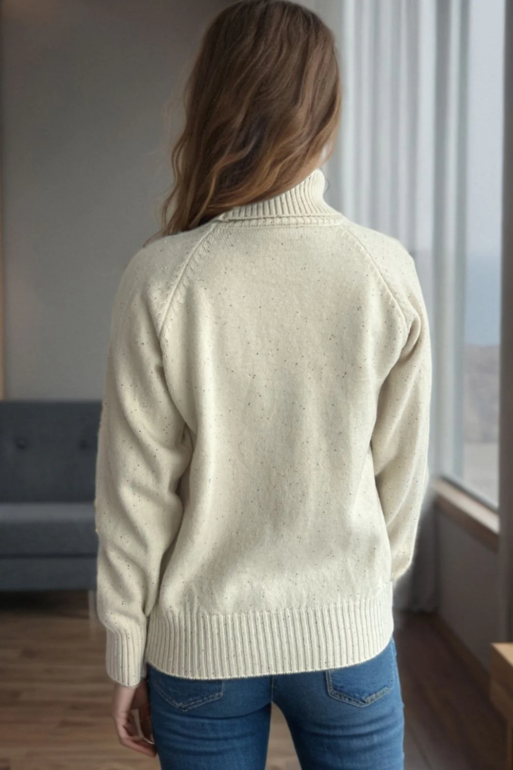 Ribbed Turtleneck Raglan Sleeve Sweater - Image 3