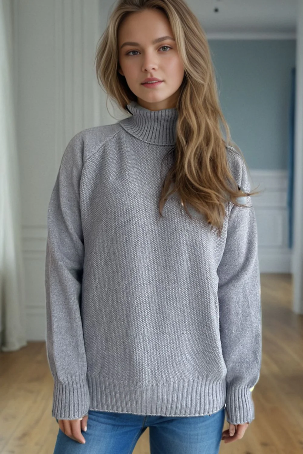 Ribbed Turtleneck Raglan Sleeve Sweater - Image 4