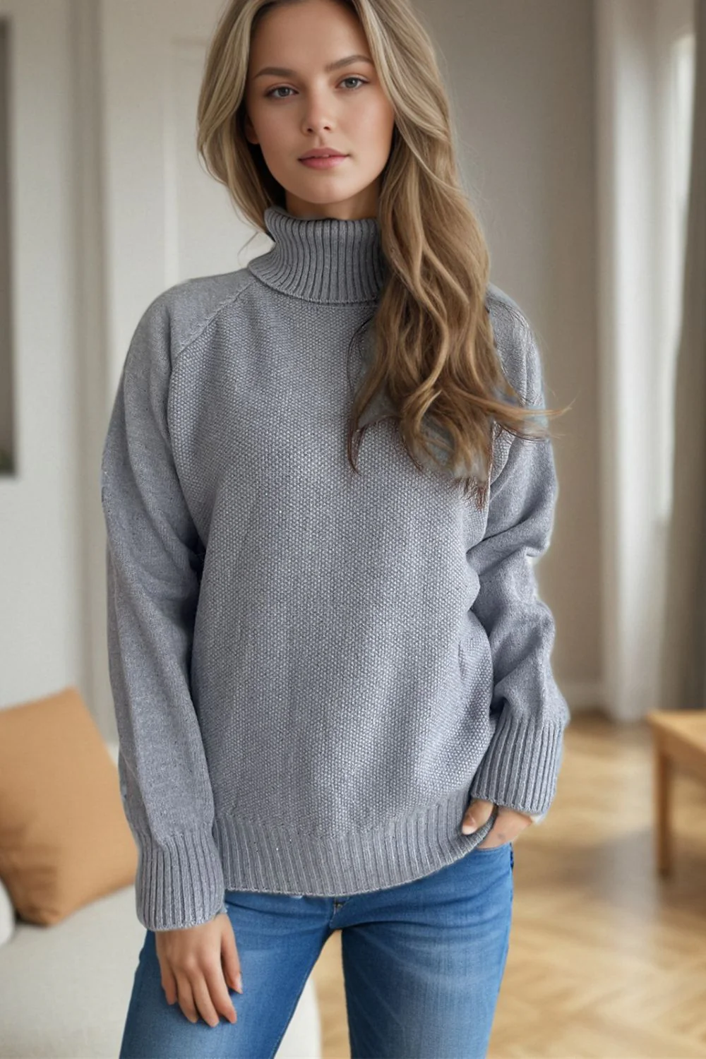 Ribbed Turtleneck Raglan Sleeve Sweater - Image 5