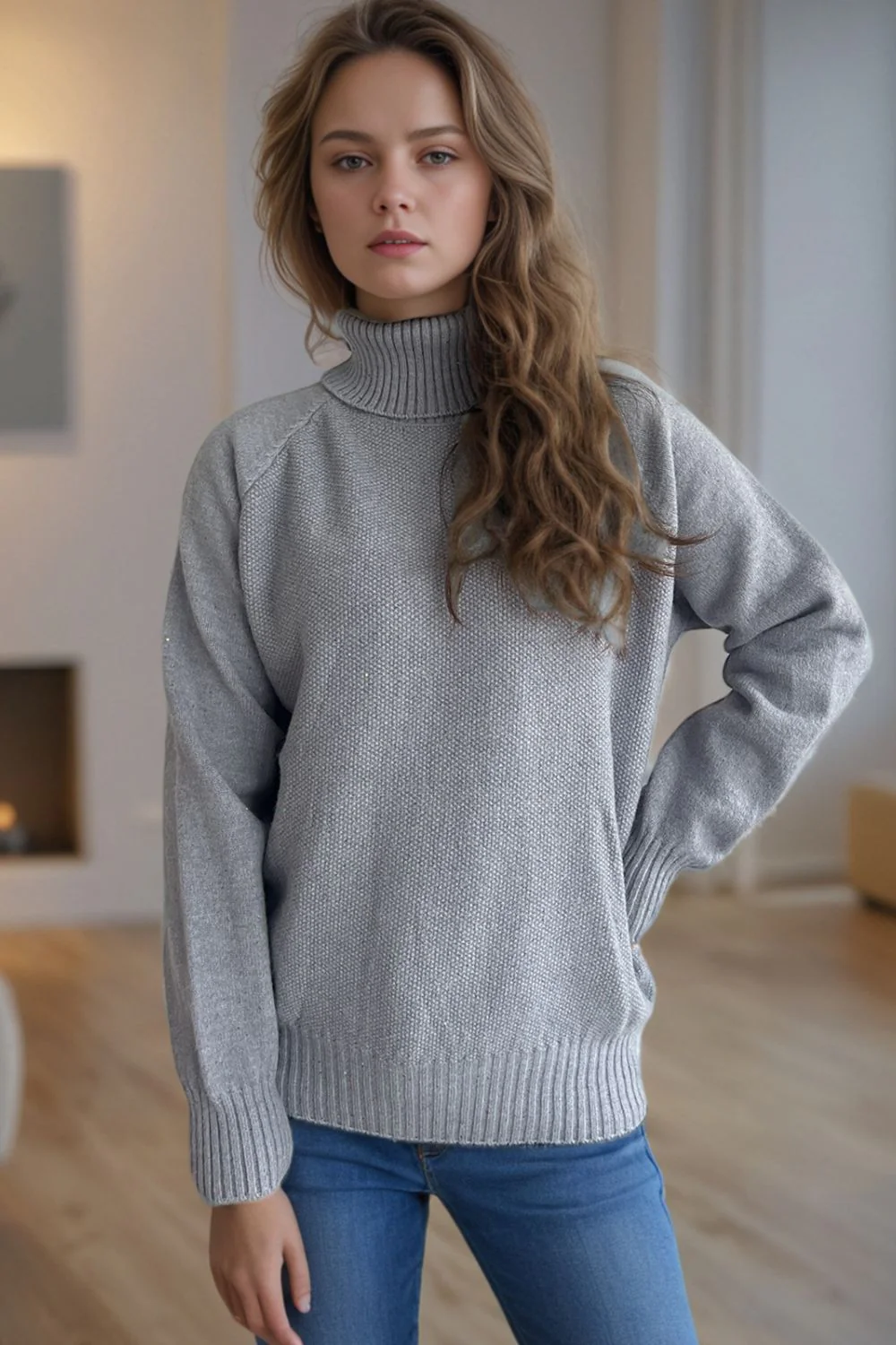 Ribbed Turtleneck Raglan Sleeve Sweater - Image 6