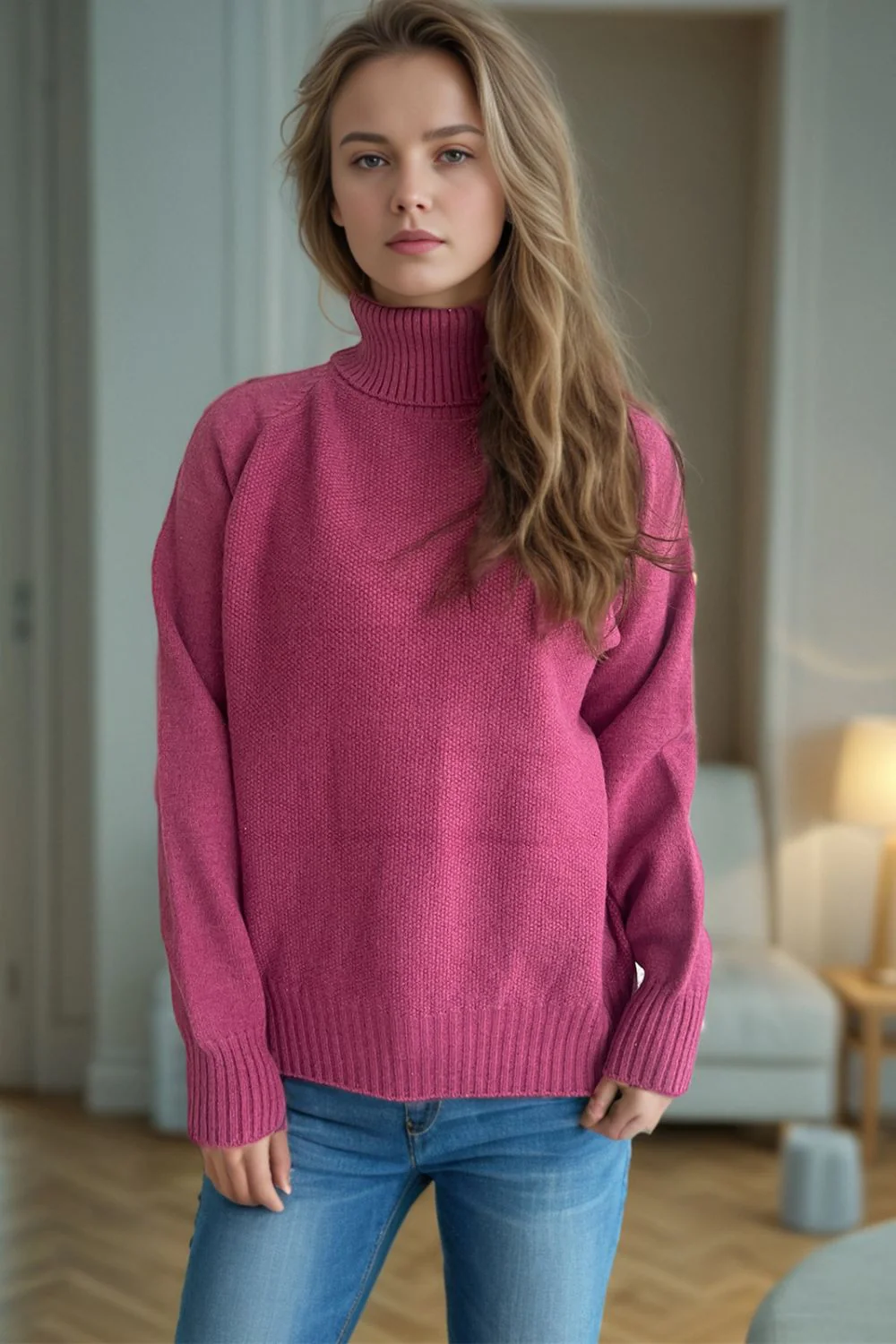 Ribbed Turtleneck Raglan Sleeve Sweater - Image 8