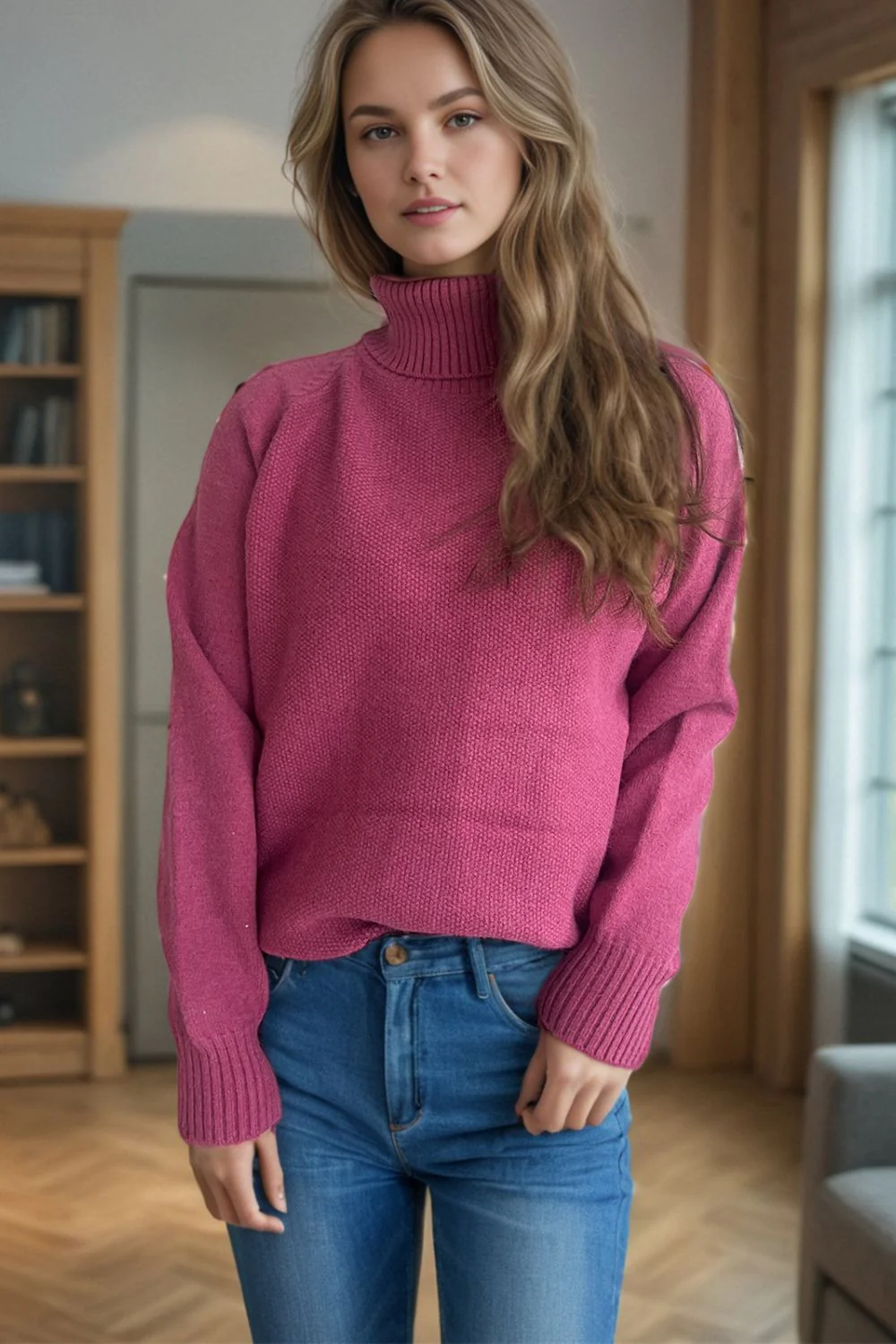 Ribbed Turtleneck Raglan Sleeve Sweater - Image 9