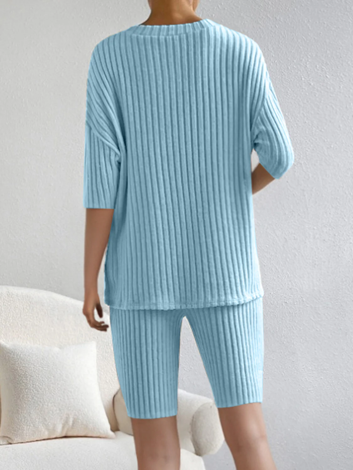 Ribbed V-Neck Top and Shorts Set - Image 12