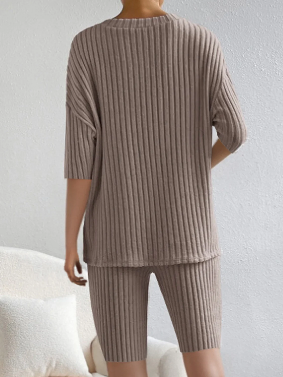 Ribbed V-Neck Top and Shorts Set - Image 2