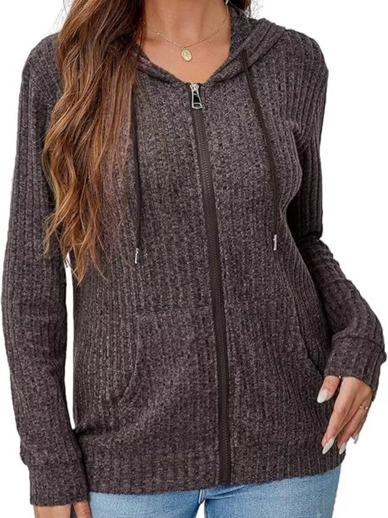 Ribbed Zip Up Hooded Outerwear - Image 11