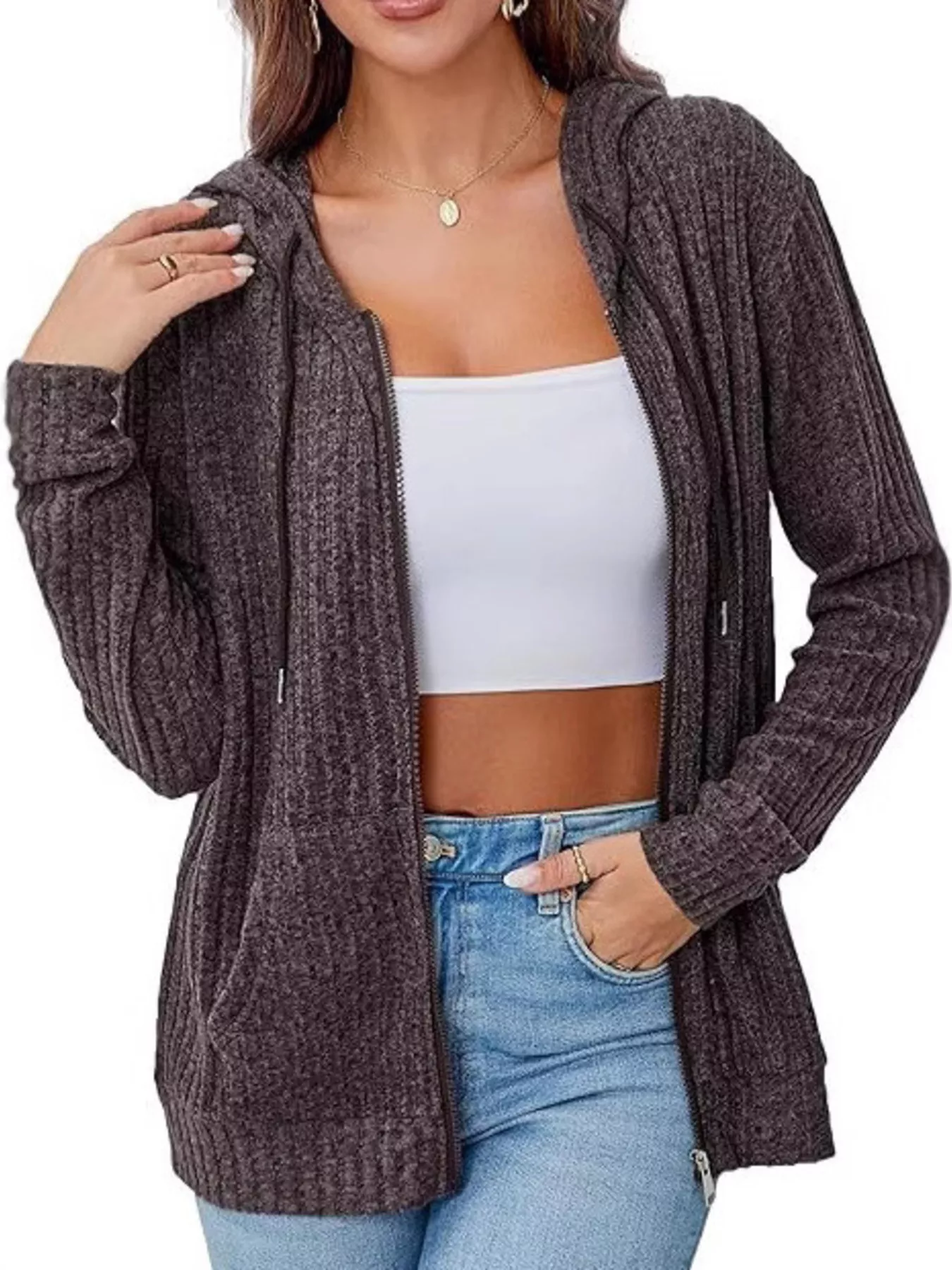 Ribbed Zip Up Hooded Outerwear - Image 12