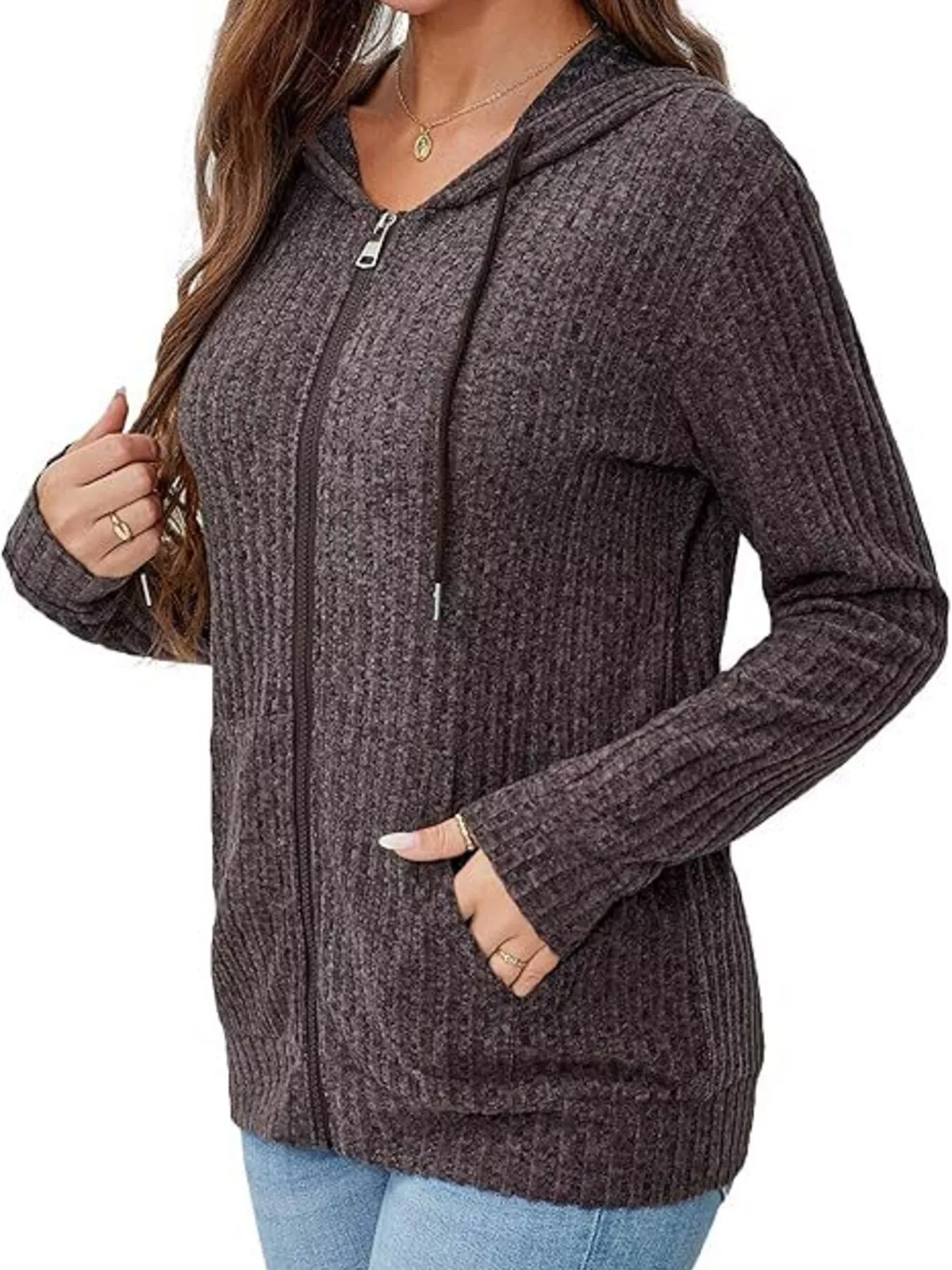 Ribbed Zip Up Hooded Outerwear - Image 13