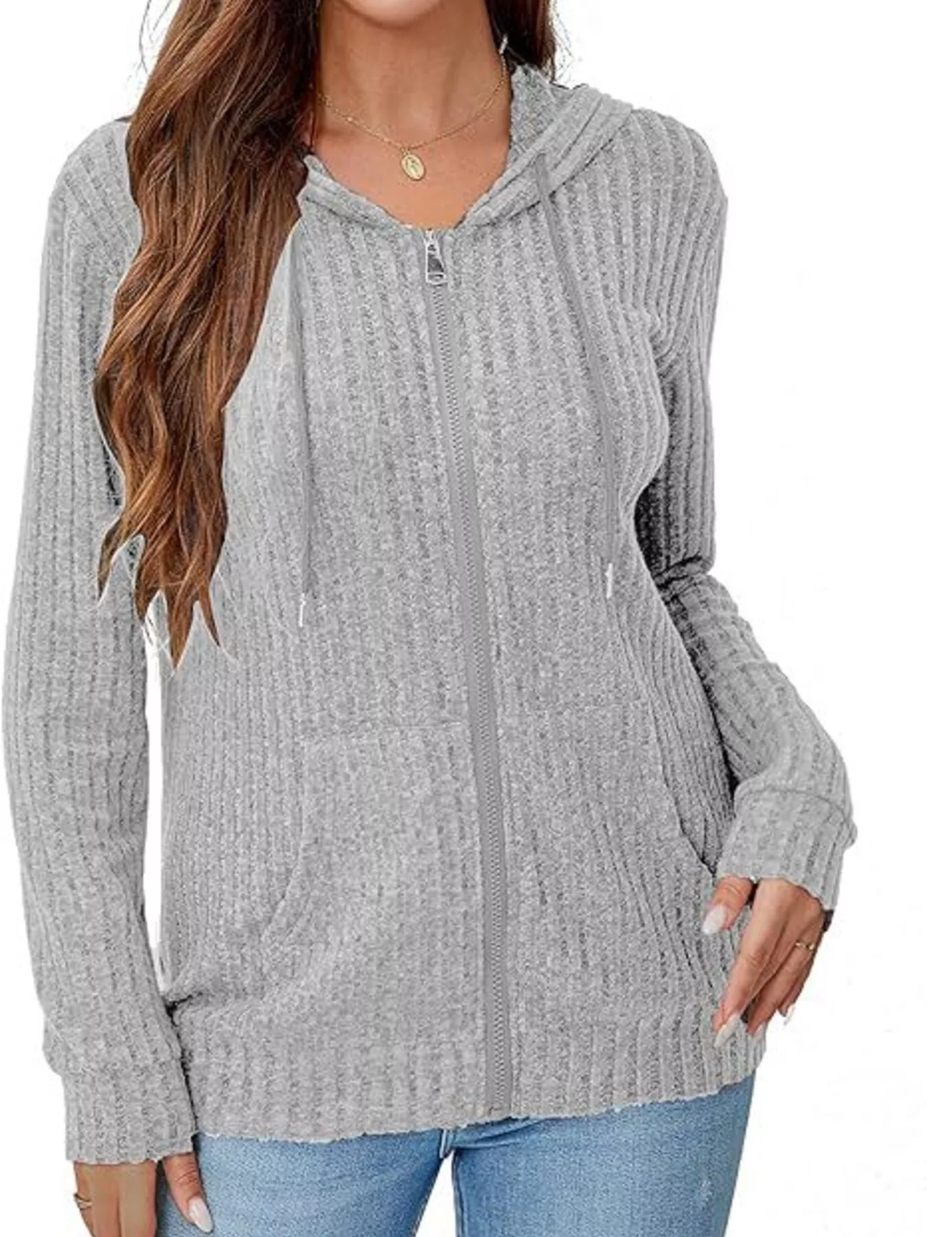 Ribbed Zip Up Hooded Outerwear - Image 15