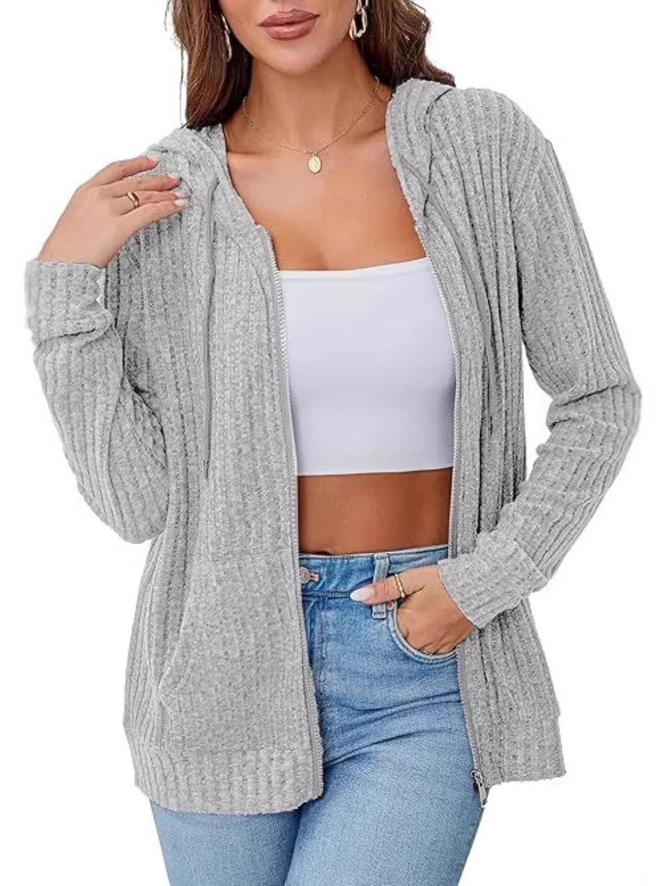 Ribbed Zip Up Hooded Outerwear - Image 16
