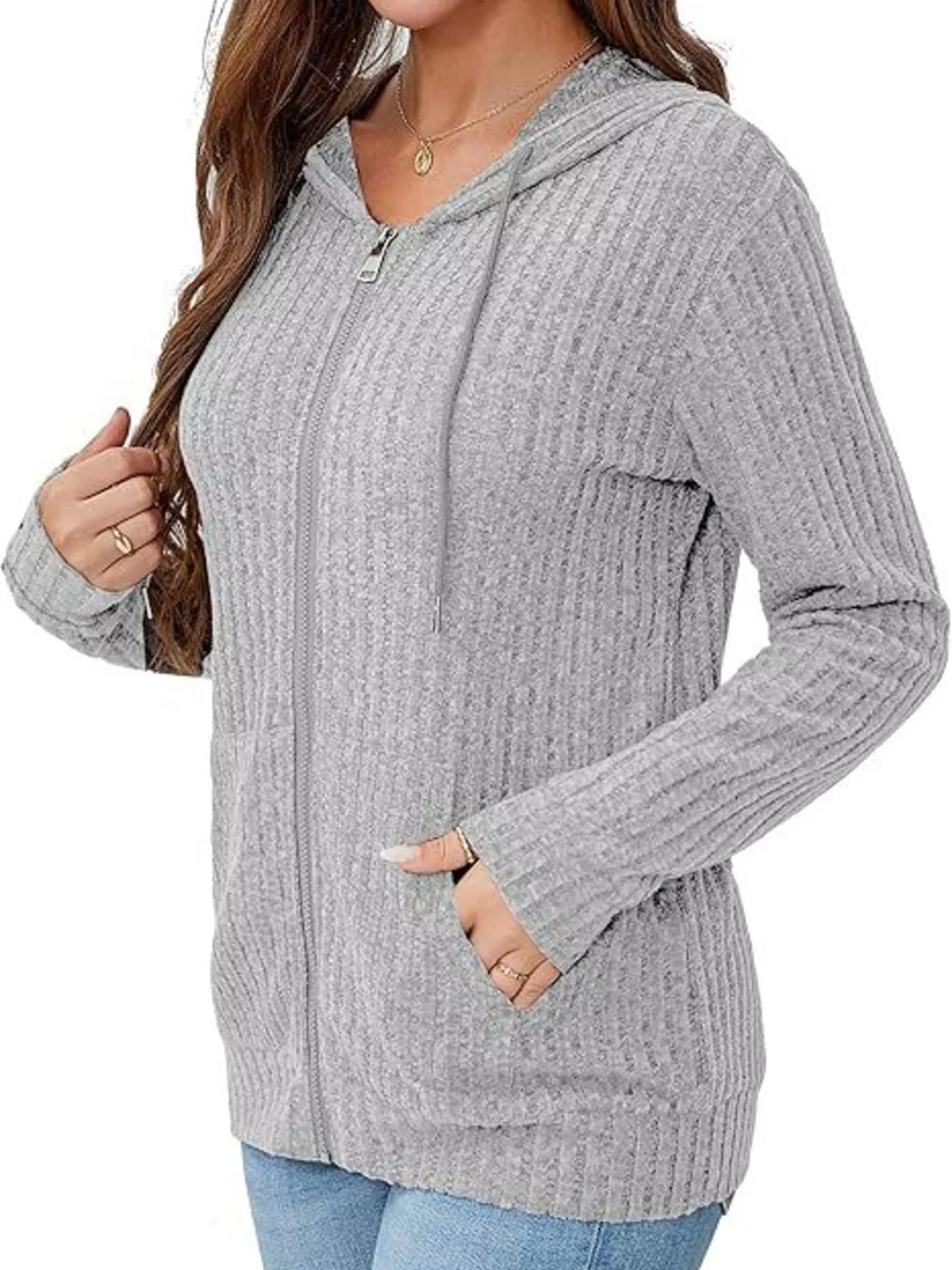 Ribbed Zip Up Hooded Outerwear - Image 17