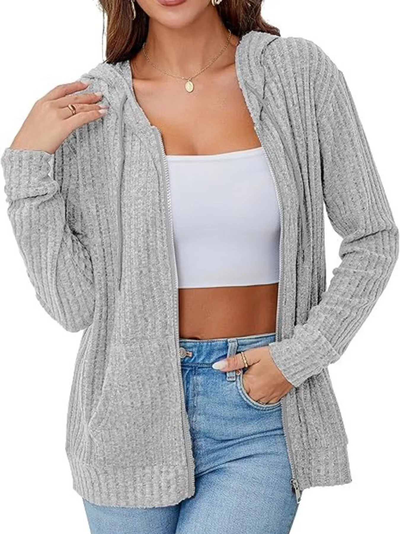Ribbed Zip Up Hooded Outerwear - Image 18