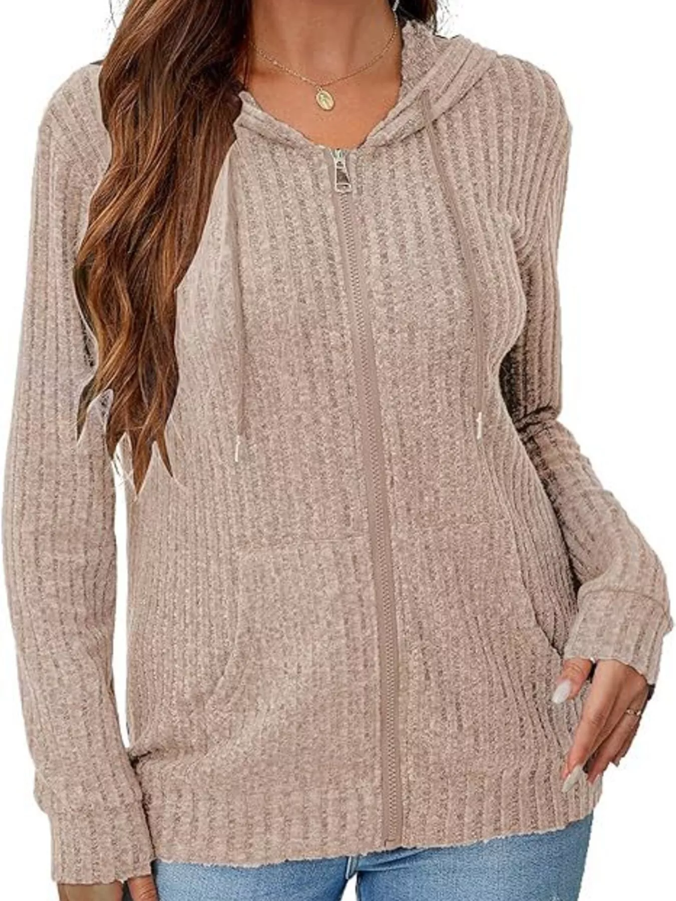 Ribbed Zip Up Hooded Outerwear - Image 2
