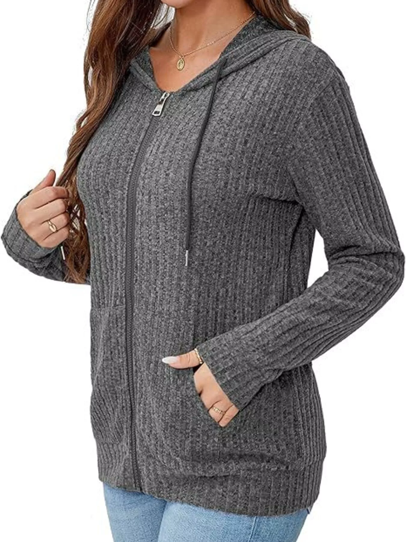 Ribbed Zip Up Hooded Outerwear - Image 5