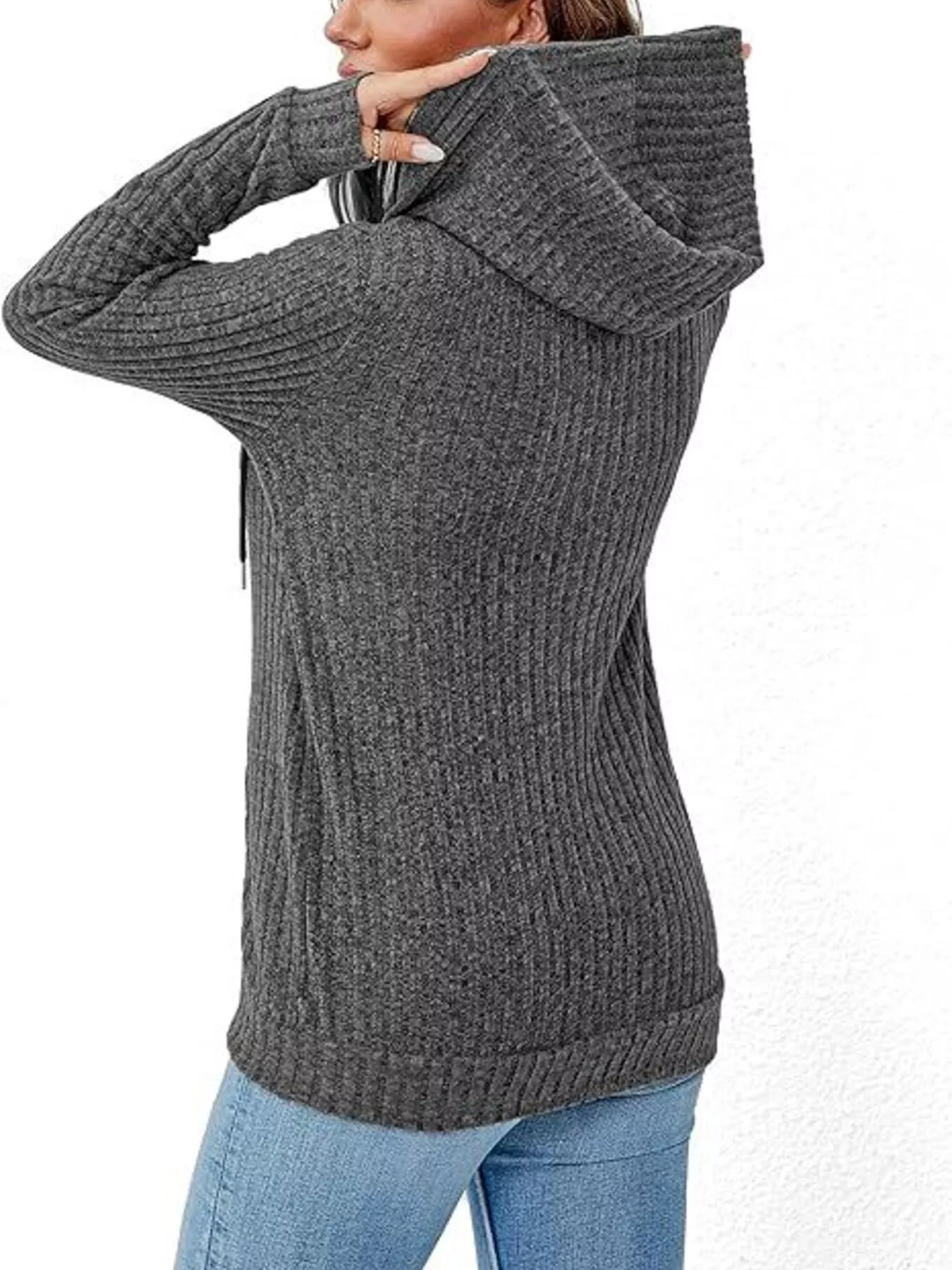 Ribbed Zip Up Hooded Outerwear - Image 6
