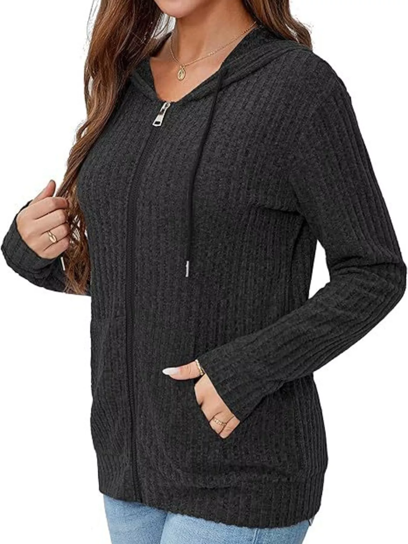 Ribbed Zip Up Hooded Outerwear - Image 7