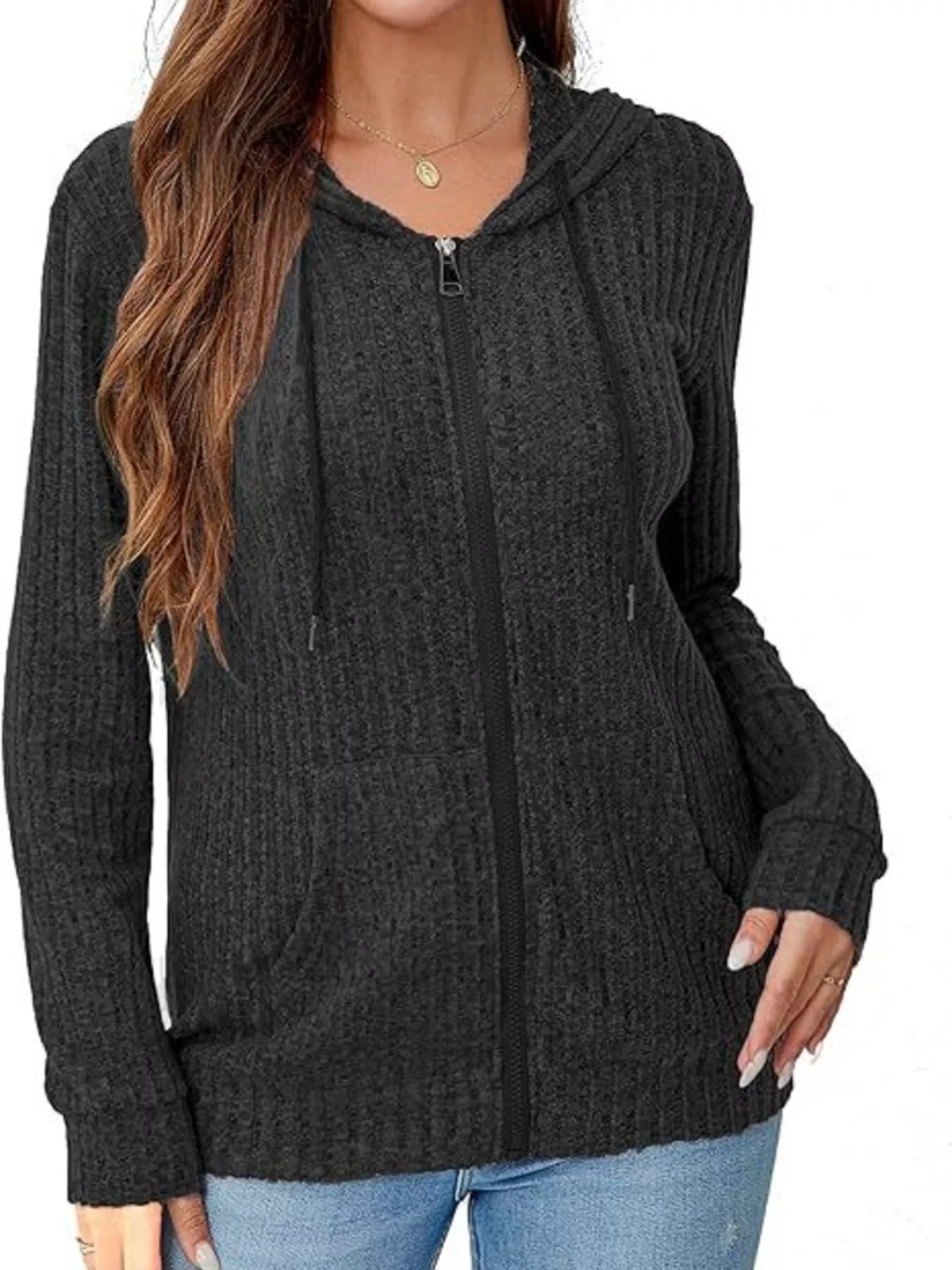Ribbed Zip Up Hooded Outerwear - Image 8