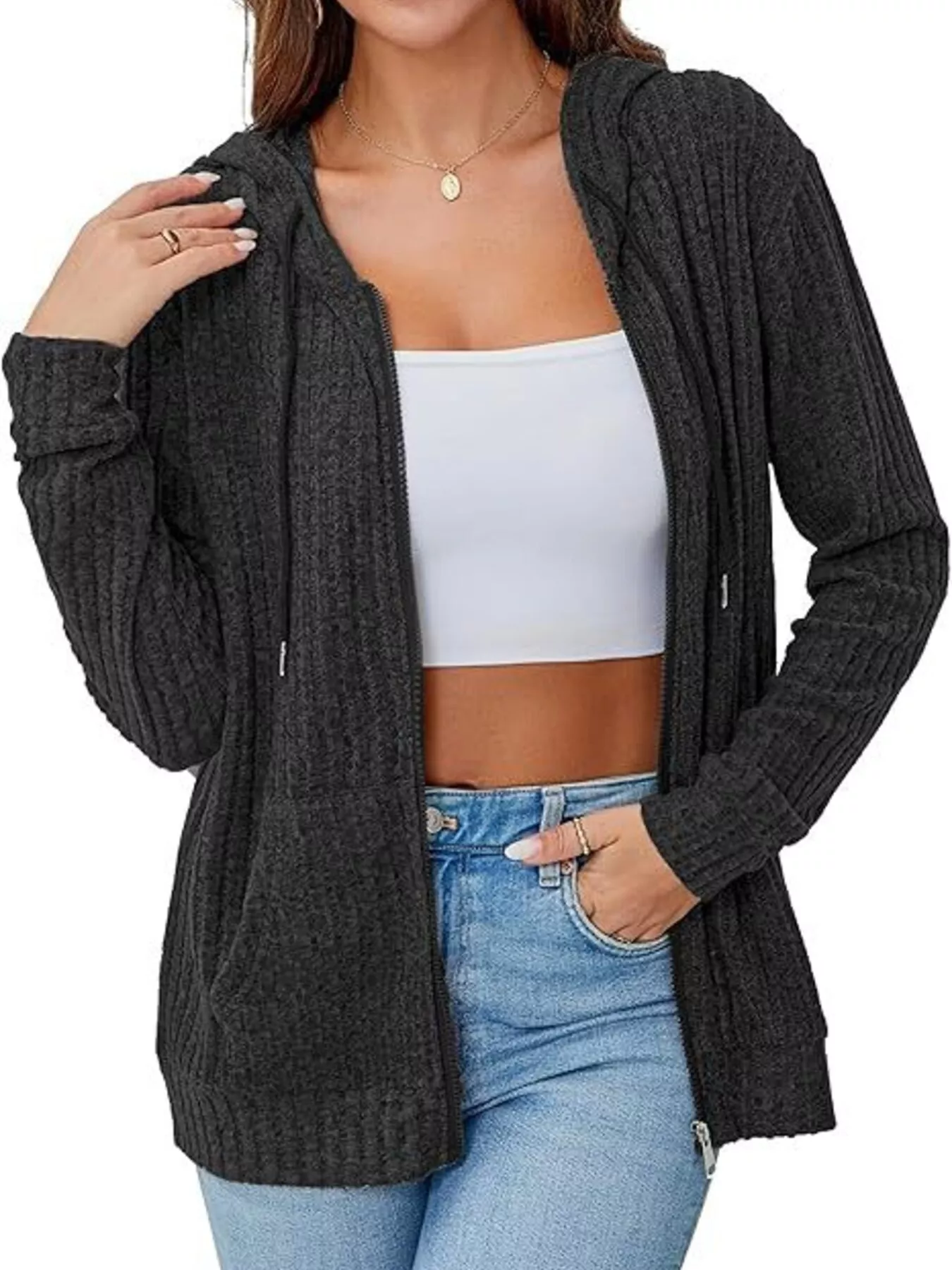 Ribbed Zip Up Hooded Outerwear - Image 9