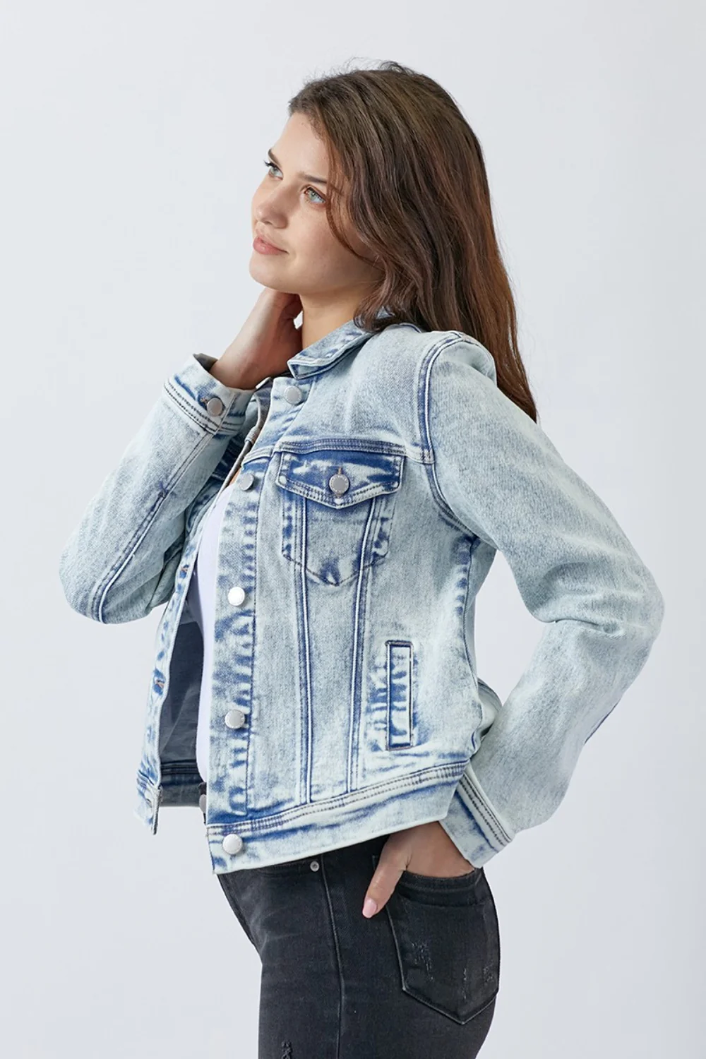 RISEN Button Up Washed Denim Jacket - Image 3