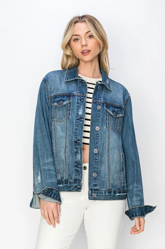 RISEN Full Size Distressed Button Up Jacket - Image 2