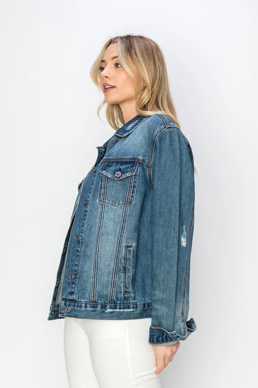 RISEN Full Size Distressed Button Up Jacket - Image 4