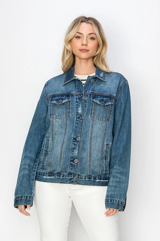 RISEN Full Size Distressed Button Up Jacket - Image 5