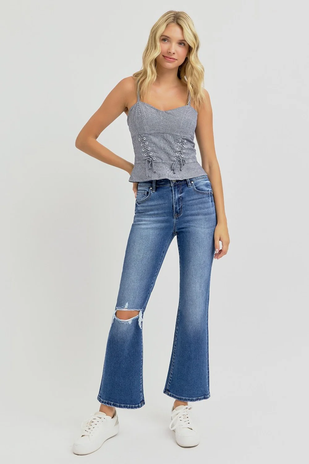 RISEN Full Size Distressed High Rise Crop Flare Jeans - Image 6