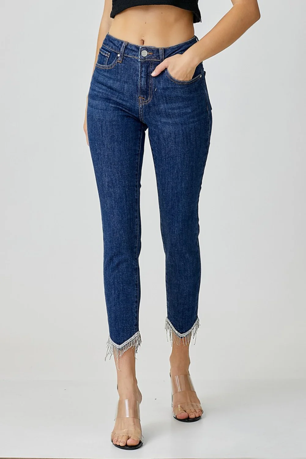 RISEN Full Size Embellished Mid Rise Crop Skinny Jeans - Image 4