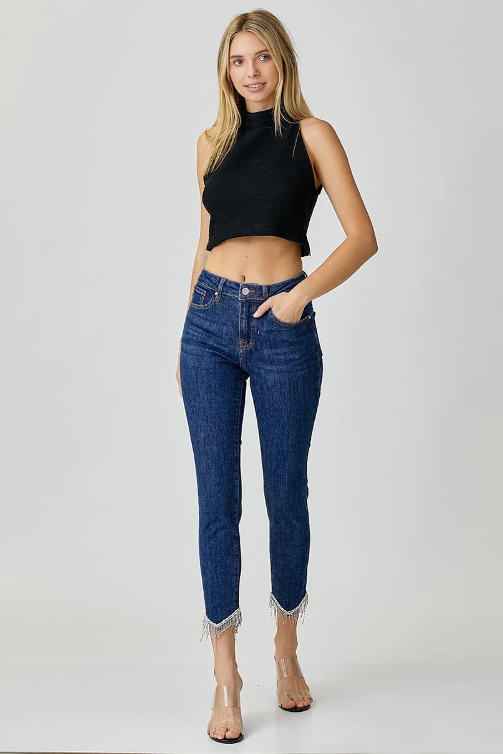 RISEN Full Size Embellished Mid Rise Crop Skinny Jeans - Image 7