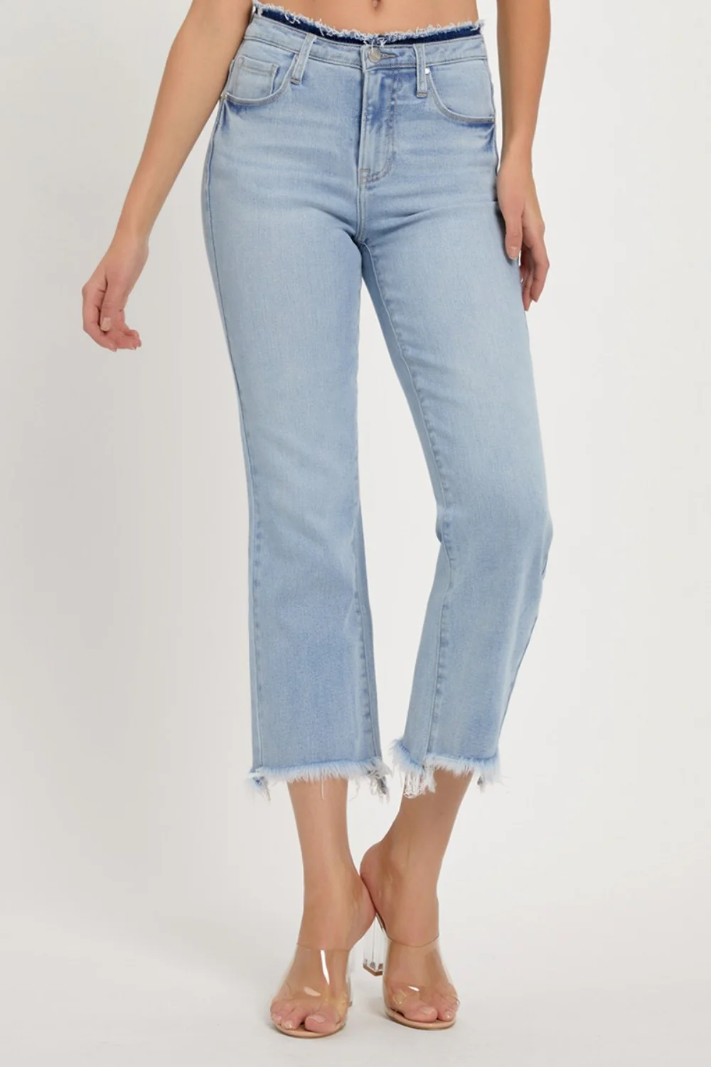 RISEN Full Size High Rise Raw Edge Crop Jeans - Image 4