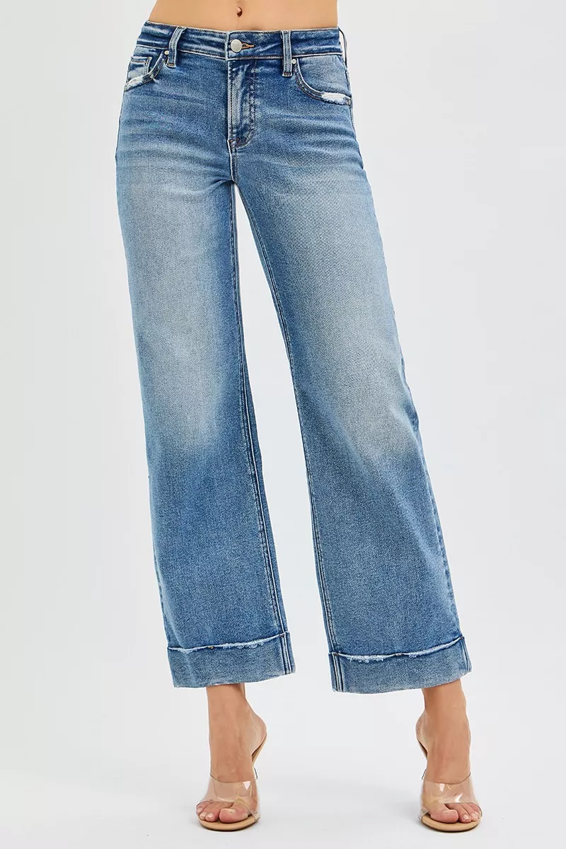 RISEN Full Size Mid Rise Crop Straight Jeans with Taylor Cuffed Plus Size