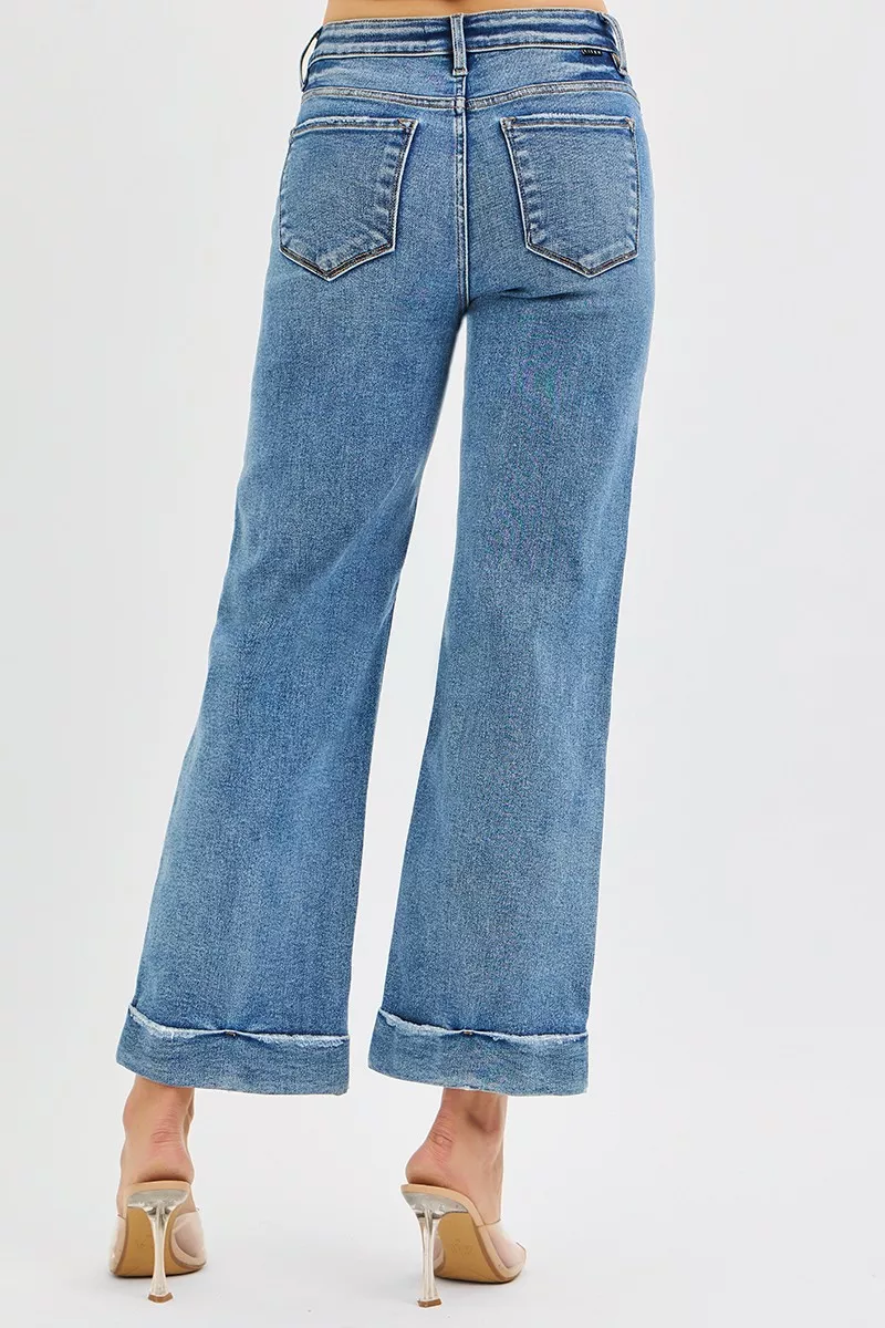 RISEN Full Size Mid Rise Crop Straight Jeans with Taylor Cuffed Plus Size - Image 5